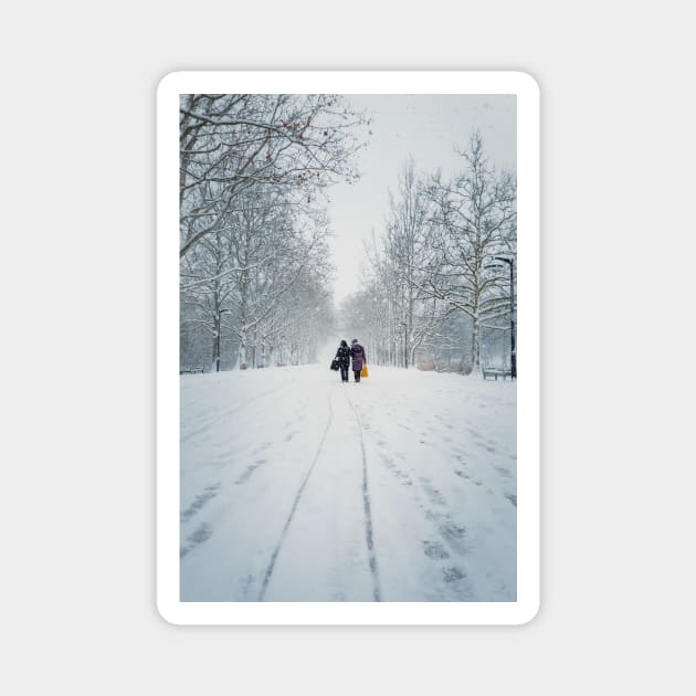 women walks the snowy street Magnet by psychoshadow