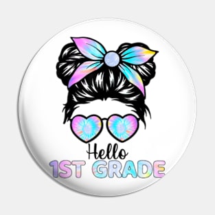 Hello 1st Grade Messy Hair Bun Girl Back To School First Day Pin