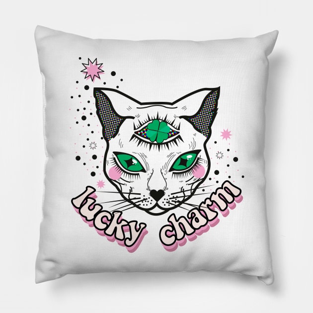 Lucky Charm White Cat Pillow by rachelaranha