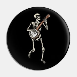 Retro Dancing Skeleton Banjo Vintage Graphic Pin