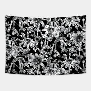 Black and White Passion Fruit Flowers Tapestry