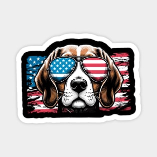 Beagle Patriotic Sunglasess American Flag 4th of July Magnet