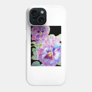 Purple Pansy Watercolor Painting on Black Phone Case