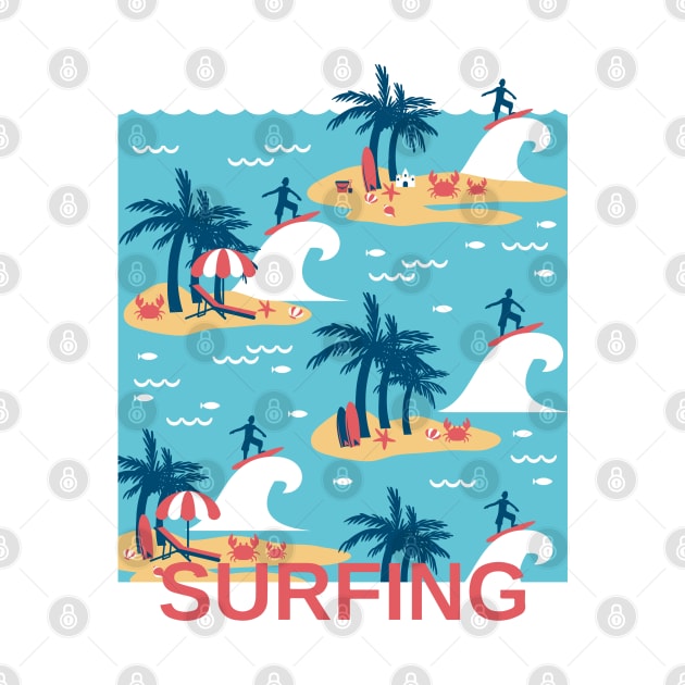 Enjoy Blue Surfing Cartoon Illustration by FlinArt