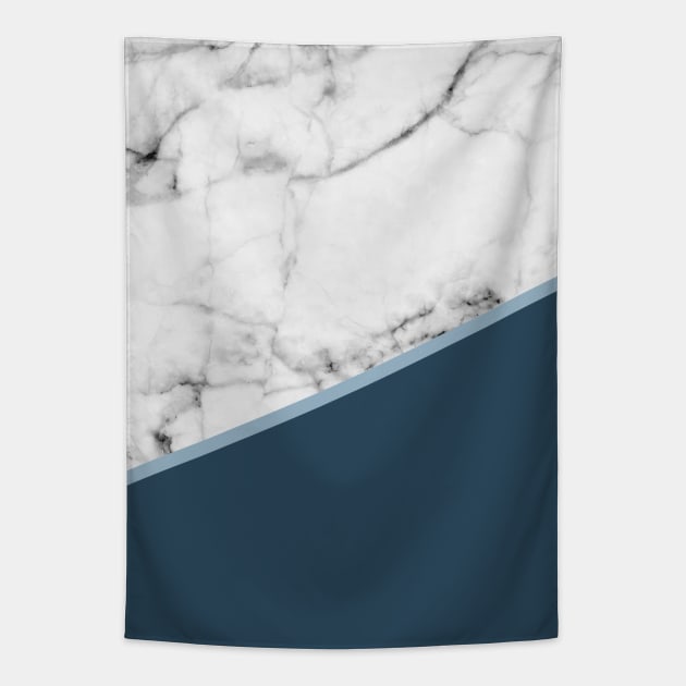 Real White Marble Half Ocean Sapphire Steel Blue Tapestry by fivemmPaper