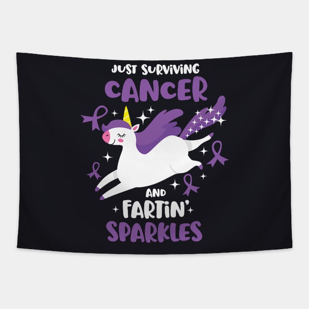 Cancer Survivor Farting Unicorn Tapestry by jomadado