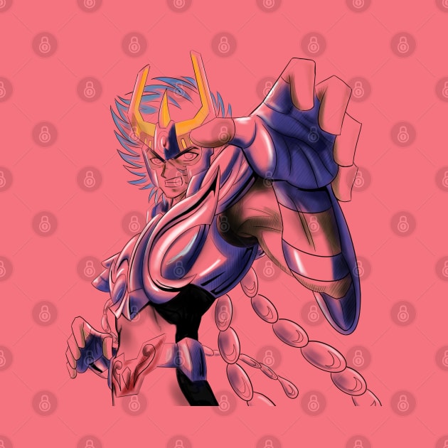 ikki the phoenix in saint seiya ecopop anime art by jorge_lebeau