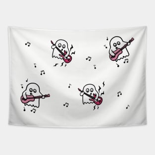 Cute cartoon ghosts playing pink guitars funny silly pattern digital illustration Tapestry