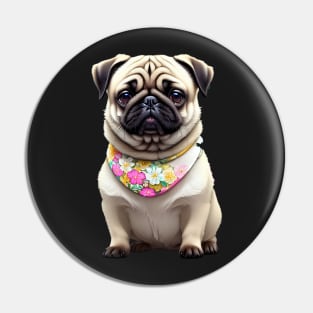 Charming Pug Puppy in Floral Bib Pin