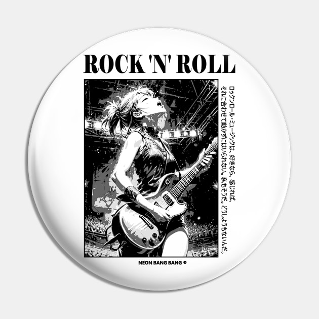 Rock and Roll - Anime Manga Aesthetic Black and White Pin by Neon Bang Bang