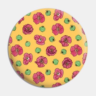 Poppies flowers and seeds pattern - Yellow Pin