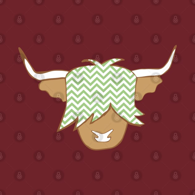 Highland cow with green and white geometric pattern by ayelandco