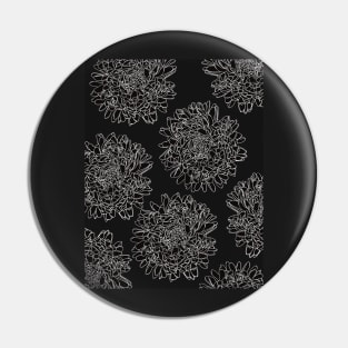 The beautiful pattern with White lineart dahlias on black background Pin