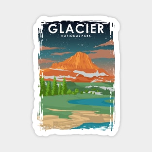 Glacier National Park at Night Vintage Minimal Retro Travel Poster Magnet