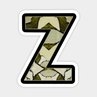 Letter Z Monogram Initial Olive Green Pearl White Aesthetic Abstract Pattern Painting On Canvas Magnet