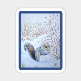 Cute gray squirrel snow scene wildlife Magnet
