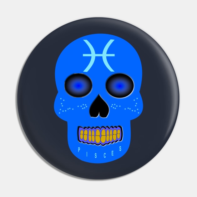 Pisces Star Sign Skull Pin by Krystal Raven