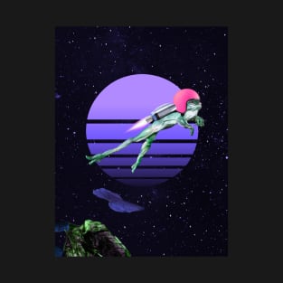 Flying Frog with a Rocket in the Space Galaxy - Vaporwave T-Shirt