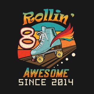 Rollin' into 8 Awesome 2014 Roller Skating 8th Birthday T-Shirt