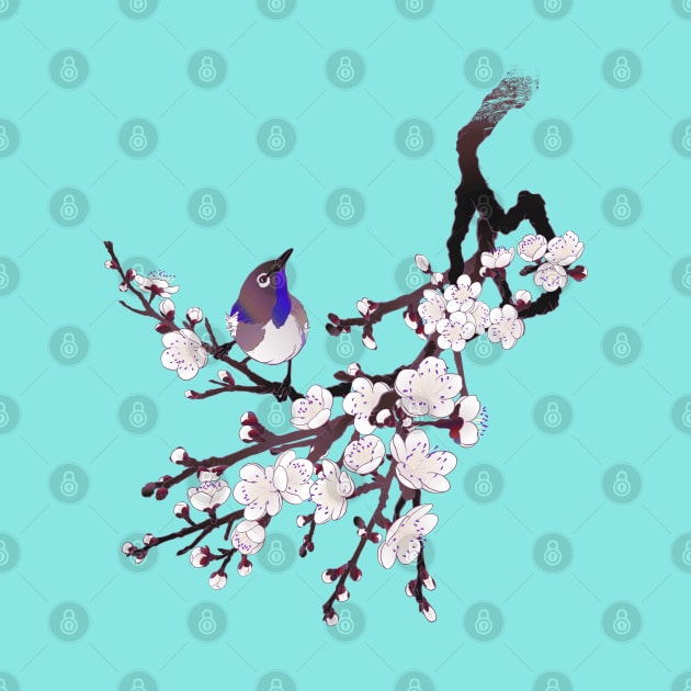 Japanese sakura blossoms and bird by Blacklinesw9