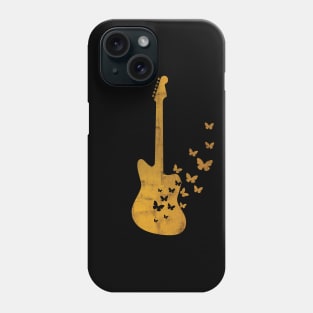 Offset Style Electric Guitar Silhouette Turning Into Butterflies Gold Phone Case