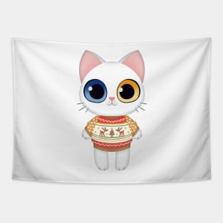 Holiday White Kitten Tapestry