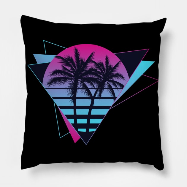 Retro 80s 90s Vaporwave Aesthetic Palm Trees Sunset Pillow by Violette Graphica
