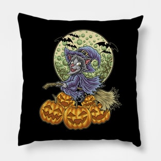 Cat Witch Halloween Pumpkin for Cat Lover Pillow