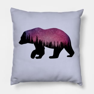 Nighttime forest bear Silhouette Pillow