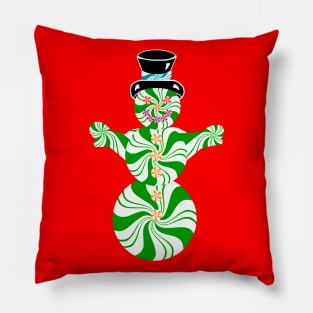 Minty Green and White Spearmint Snowman Pillow