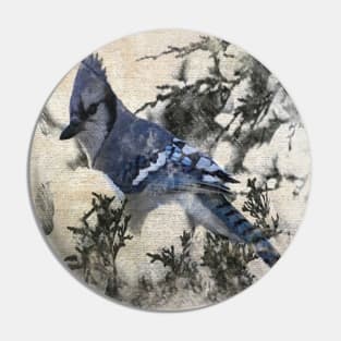 primitive christmas snow pine tree blue jay bird Pin