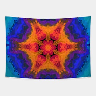 Psychedelic Mandala Flower Orange Purple and Blue Tapestry