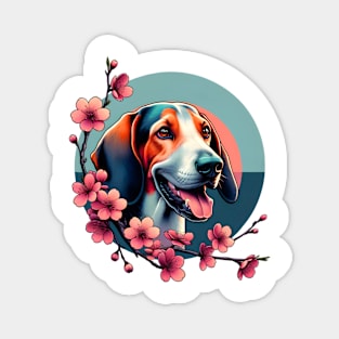 Joyful Bluetick Coonhound Amidst Spring Cherry Blossoms Magnet