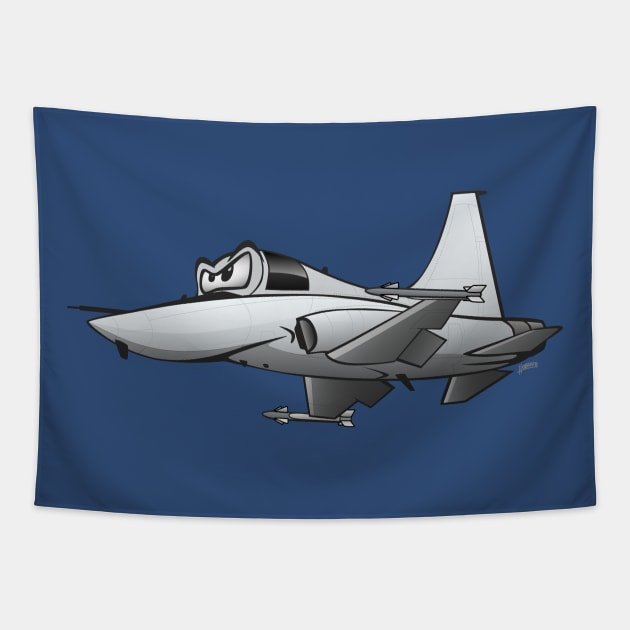 Military Fighter Jet Airplane Cartoon Tapestry by hobrath