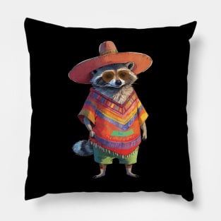 Raccoon Wearing a Sombrero Pillow