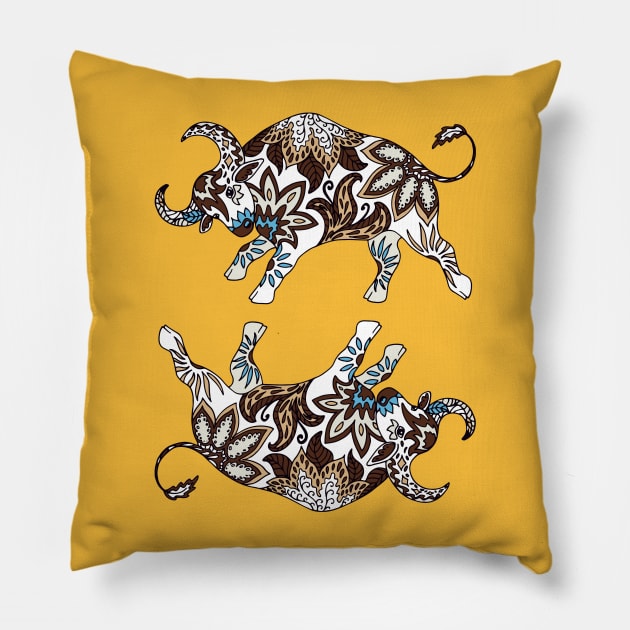 Paisley Oxen (Butterscotch Yellow Palette) Pillow by illucalliart