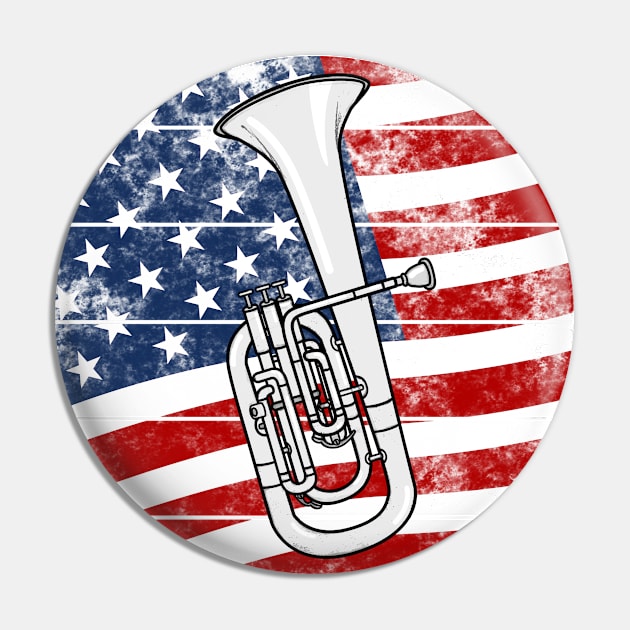 Tenor Horn USA Flag Hornist Brass Musician 4th July Pin by doodlerob