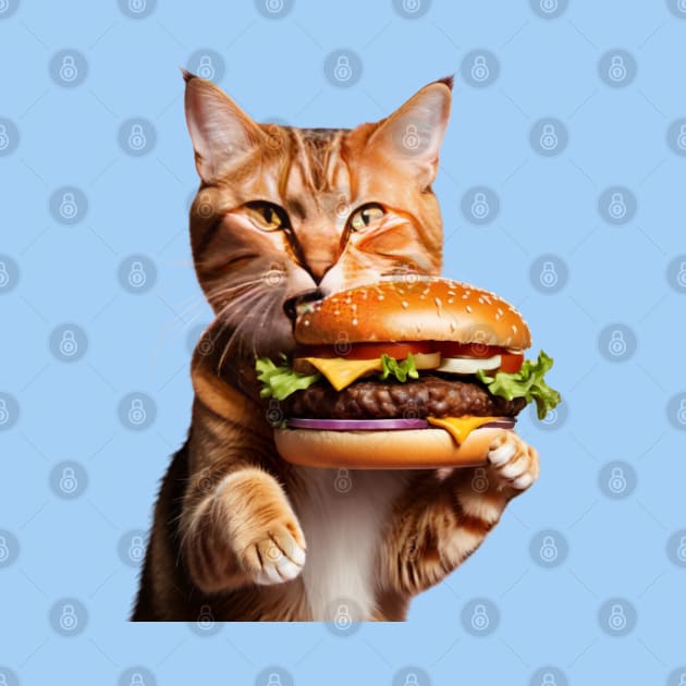 Fast Food lover Foodie Hamburger Hungry Funny Cat by Tina