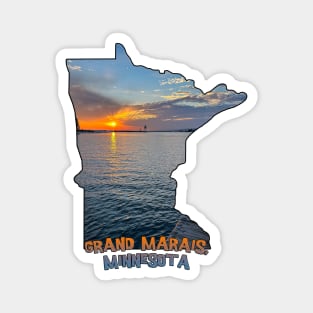 Minnesota State Outline - Grand Marais Sunset Magnet