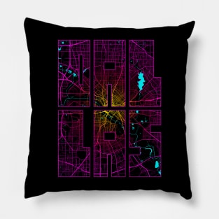 Dallas, Texas, USA City Map Typography - Neon Pillow