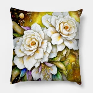 White Fantasy Flowers Pillow