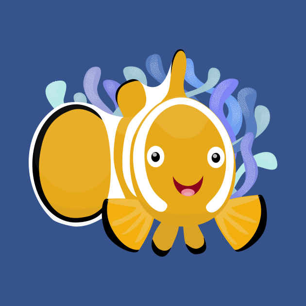 Cute happy clownfish anenome cartoon by FrogFactory