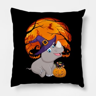 Rhinoceros pumpkin witch Pillow