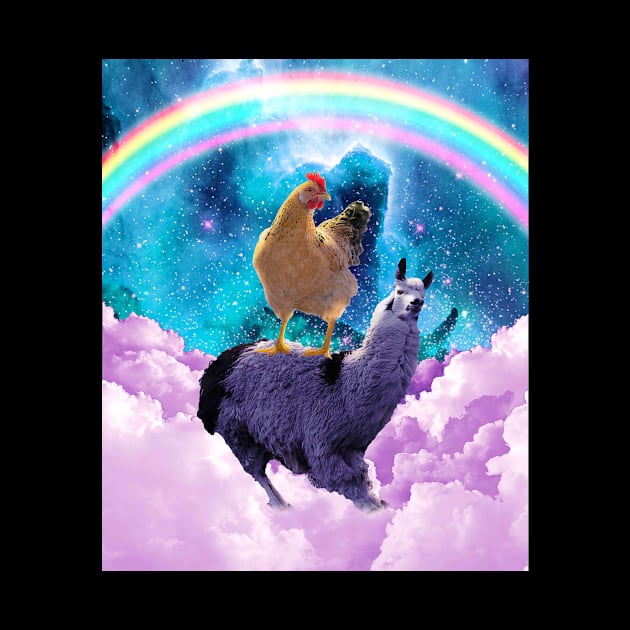 Chicken Riding Llama In Space - Rainbow by Random Galaxy