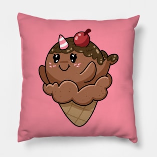 Ice Cream Narwhal: Chocolate with Toppings Pillow