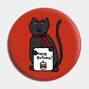 Black Cat Greetings Happy Birthday Pin