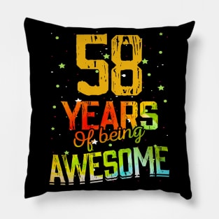 58 Years Of Being Awesome Gifts 58th Anniversary Gift Vintage Retro Funny 58 Years Birthday Men Women Pillow