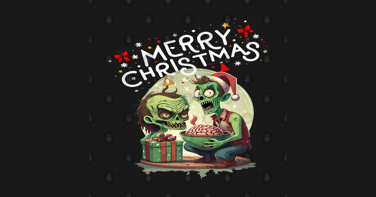 Brains For A Merry Christmas Zombie XMas White Text Zombies Eat