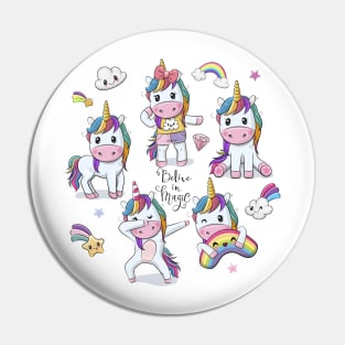 Five Cartoon Unicorns Pin