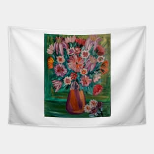 Some abstract mixed flowers in a metallic vase Tapestry